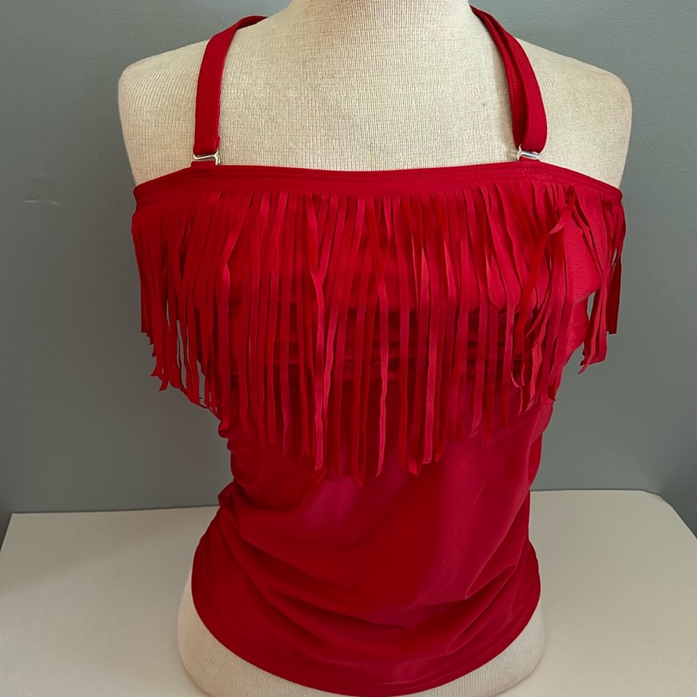 5/$25 Two Piece Tassel Swimsuit with Skirt Red Size S